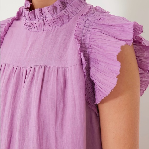 NWT Sea New York Lavender Micah Solid Ramie Flutter Sleeve Dress, XXS - Picture 4 of 14